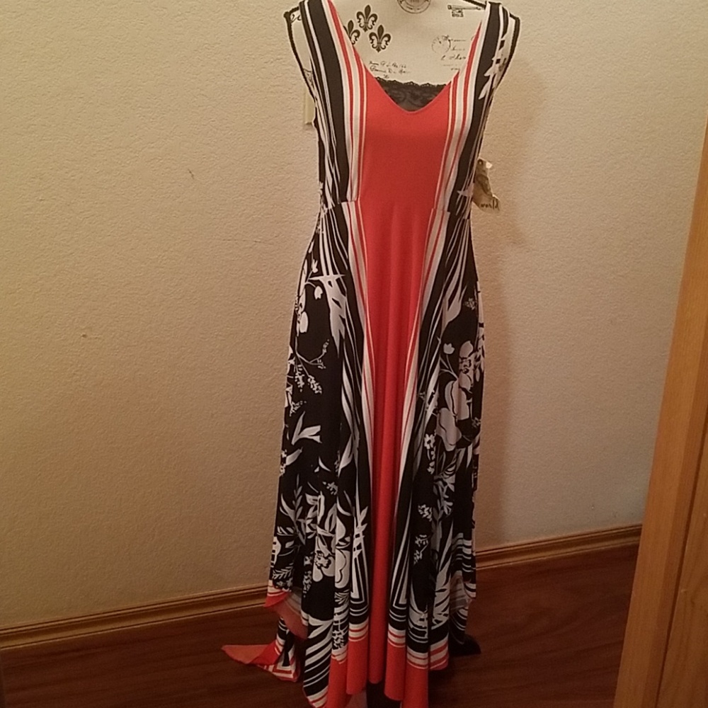 One World Handkerchief Hem Floral/Striped Dress